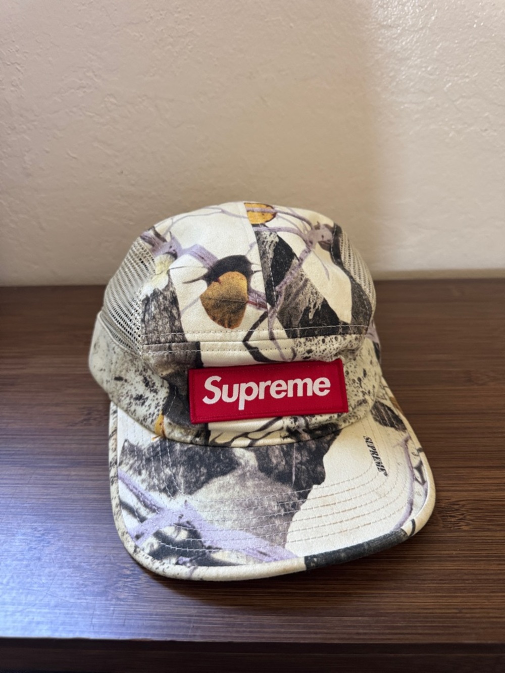 Supreme Floral Camo Mesh Camp Cap in Beige, Yellow and Gray